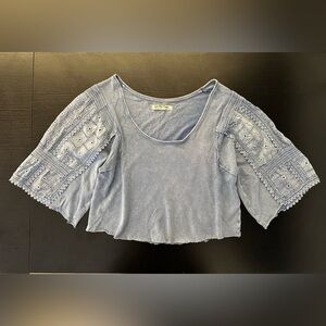 We The Free Light Blue Lace Sleeve Blouse